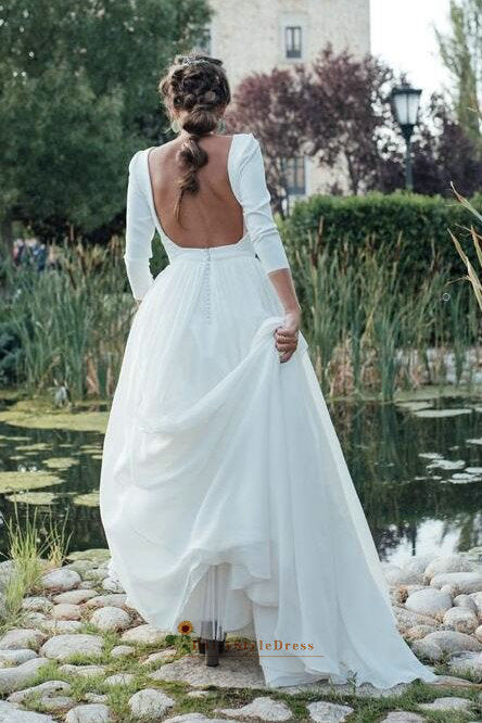 long sleeve backless wedding dress